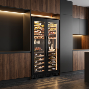 Estantes de Madera con Logotipo Personalizado, 2 Puertas de Vidrio, Refrigerador para Vino, Vinoteca para el Hogar - Product Image 1