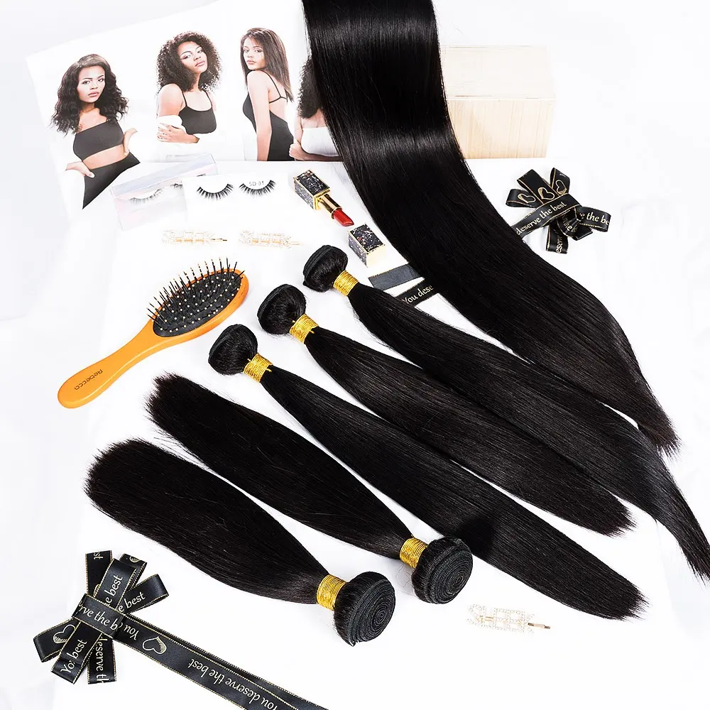 sleek wholesale factory supplier bone straight Brazilian cuticle aligned hair extension double drawn human hair extension