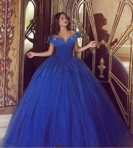 Vestido de Noche Largo Estilo <span class=keywords><strong>Cenicienta</strong></span> 2025 Nuevo Azul con Hombros Descubiertos, Tul Vaporoso y Lazo para Fiesta al por Mayor - Product Image 6