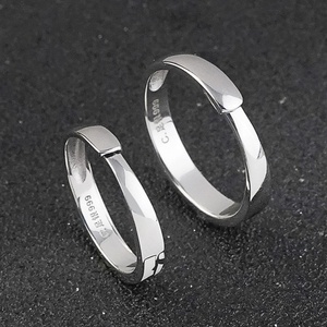 Wholesale 925 Sterling Silver Couple <b>Ring</b> High Polish Plain Jewelry for Wedding Engagement or Party <b>Adjustable</b> <b>Size</b> - Product Image 3