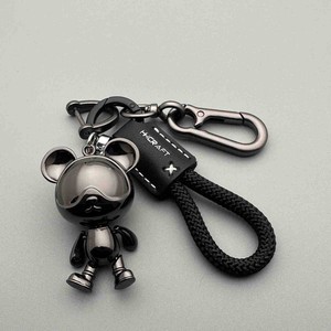 Luxuriöser 3D-Cartoon-Bären-Schlüsselanhänger, Metallpuppen-Anhänger, geflochtenes Seil, Leder-Schlüsselring, Auto-Schlüsselanhänger, Geschenk für Männer - Product Image 5