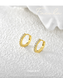 ต่างหูห่วงทรงเรขาคณิตชุบทอง 14K ดีไซน์ทันสมัย ประดับเพชรซิร์คอน ของขวัญสำหรับผู้หญิง - Product Image 6