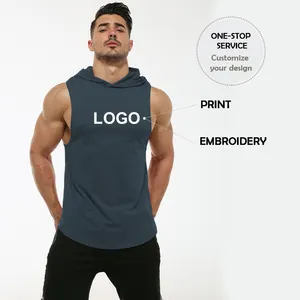 Wholesale Man Running Cotton Sleeveless Shirts Gym Hoodies Tank Top Men Fitness Shirt Bodybuilding Singlet Workout Vest