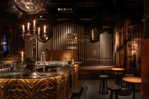 เฟอร์นิเจอร์ร้านไวน์ระดับไฮเอนด์ ดีไซน์หรูหรา เคาน์เตอร์ผับไม้ ชุดโต๊ะและเก้าอี้พร้อมไฟ LED เป็นมิตรกับสิ่งแวดล้อม ทนทาน - Product Image 3
