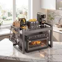 Étagère de rangement pour four à micro-ondes sur comptoir de cuisine, moderne, en verre trempé et acier au carbone