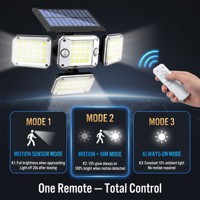 Lampe solaire avancée à détecteur de mouvement 296 LED, 4 panneaux pliables, double détection de mouvement PIR pour extérieur et jardin