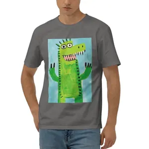 T-shirt oversize à manches courtes en coton peigné pour homme, motif solide, sérigraphie en soie teintée en fil - Product Image 3