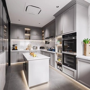 Hiện đại Mộc mạc bếp đảo mở rượu lưu trữ với <span class=keywords><strong>butcher</strong></span> khối Top particleboard carcase chất liệu - Product Image 1