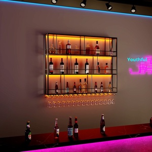 Quầy Bar treo tường sắt Giá rượu với bảng điều khiển thiết kế nghệ thuật hiện đại tủ trưng bày cho nhà hàng billiard Hall lưu trữ - Product Image 2