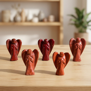 Figurines d'anges sculptées à la main en pierre de jaspe rouge, décoration métaphysique pour la maison, artisanat, lot de cinq - Product Image 5