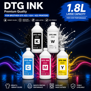 หมึก DTG CMYK สีขาว ใช้ได้กับเครื่องพิมพ์ Brother GTX 423 424 422 ปริมาณ 1.8 ลิตร สำหรับเสื้อยืดผ้าฝ้ายโพลีเอสเตอร์ ขายส่งจำนวนมาก - Product Image 1