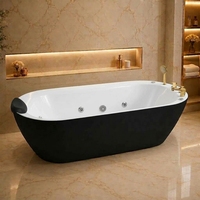 Baignoire de massage noire et blanche pour salle de bain, bain à remous autoportant d'intérieur, baignoire spa en acrylique avec jets d'air, baignoire Jacuzzi