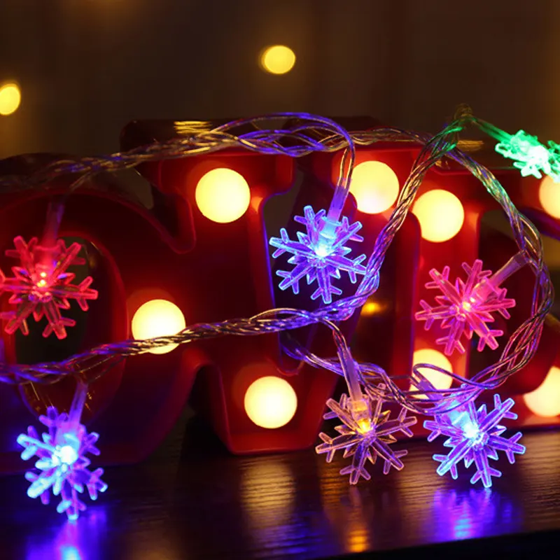 Guirlande lumineuse LED flocon de neige avec batterie solaire USB, décoration de la salle, arbre de noël, éclairage de vacances, lumières décoratives