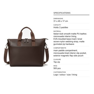 Sac de transport structuré en PU italien pour pickleball avec bandoulière, capacité 2 raquettes, aspect italien, logo personnalisé, vente en gros - Product Image 6