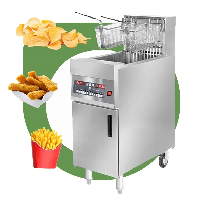 Industri komersial tangki ganda 14l Gas 3 in One Deep Fryer berdiri penggorengan listrik 2 keranjang UNTUK RESTORAN