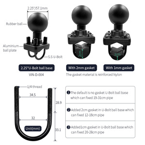 VIN 21cm Long Bracket for Heavy Vehicle Equipment Double U-Bolt Ball Base with 1.5" X 2.5" 4-Hole Pattern - D Size/2.25 Inch - Product Image 4