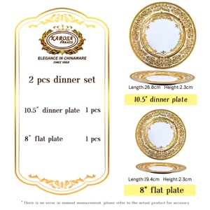 Karosa Cổ Điển 10.5 + 8Inch Tùy Chỉnh Xương Trung Quốc Sứ Dập Nổi Vàng Đặt Bữa Ăn Tối Bộ Đồ Ăn Sang Trọng Tấm Đặt - Product Image 3