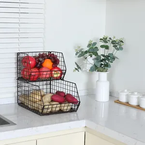 2 Tier Wand montage Edelstahl Home Küche Metall Obst Gemüse körbe zur Aufbewahrung