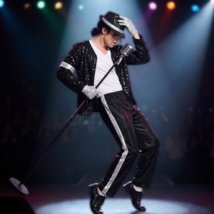 Ensemble de cosplay Michael <span class=keywords><strong>Jackson</strong></span> Echo en polyester pailleté pour hommes, avec haut, costume de fête disco - Product Image 2
