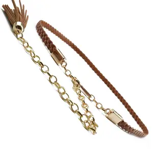 Custom personalized women woven belts thin girls braided belts PU leather lady dress chain belt