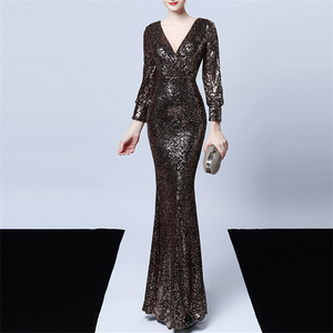 Robe de mariage en queue de poisson à sequins et à manches longues pour femmes 2025 - Product Image 6