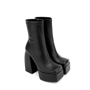 <span class=keywords><strong>Botines</strong></span> de tacón de bloque para mujer, botas de plataforma de cuero sintético, color negro, talla grande 43, para invierno, novedad de 2022 - Product Image 2
