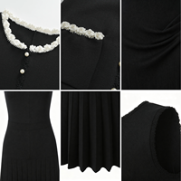 Robe longue décontractée pour femmes OUDINA 2026, élégante à la française, en tricot plissé à la main, sans manches, avec boucle et couleur contrastée