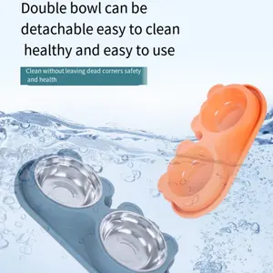 Portátil Double <span class=keywords><strong>Dog</strong></span> <span class=keywords><strong>Bowl</strong></span> Set Aço Inoxidável Anti-Tumble Pet Food Bandeja Alimentador para Small Medium Large Dogs Forma De Garrafa - Product Image 4