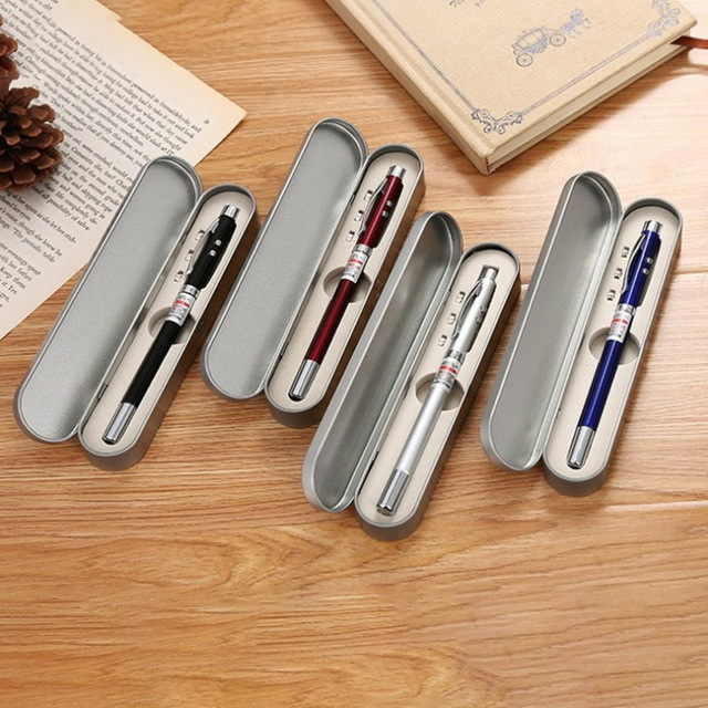 5 in 1 Red Laser Pointer Retractable Telescopic Antenna Teaching Pointer Magnet Pen LED Flashlight Ball Pen with Metal Case