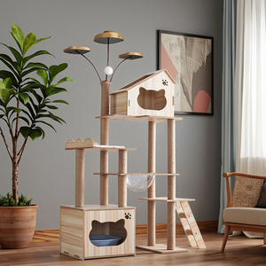 Arbres à chat en bois naturel, tour de jeu avec <span class=keywords><strong>griffoir</strong></span>, structure d'escalade intérieure pour chats, hamacs - Product Image 3