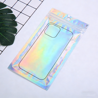 Sac d'emballage holographique imprimé sur mesure pour étui de téléphone, pochette d'affichage au laser arc-en-ciel pour la vente au détail