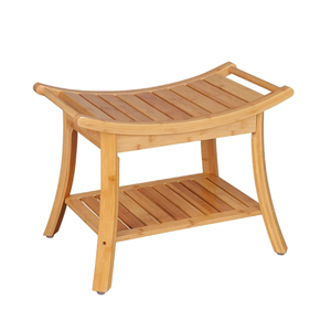 Tabouret de salle de bain en bambou banc de douche siège organisateur de bain spa en bois à 2 niveaux avec étagère de rangement en dessous - Product Image 1