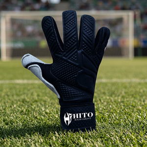 Gants de gardien de but de football personnalisés noir et blanc, doigts entiers, en latex allemand 4 mm avec embossage au dos, coupe Negative Roll - Product Image 6