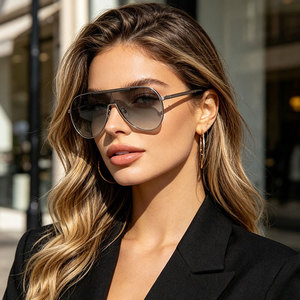 Lunettes de soleil pilote vintage 2026 avec logo personnalisé, monture large, verre monobloc, protection UV400, en métal, pour hommes et femmes - Product Image 2