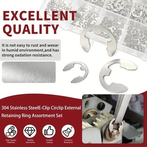 Juego de Anillos de Retención Externos E-Clip, 455 Piezas, M1.5 M15, Acero Inoxidable 304, Métricos, de Encaje Rápido - Product Image 3