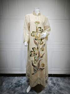 Abito Musulmano da Donna di Alta Qualità, Stile Vintage per Eid, 100% Cotone, Linea A, Lungo, Alla Moda con Perline e Rete, per Autunno ed Estate - Product Image 2