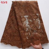 Kain Tulle Mesh Nigeria 5013 Kalume Grosir, Kain Brokat Prancis Afrika, Kain Bordir untuk Gaun Pengantin, Penjualan Panas