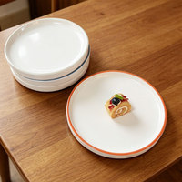 Assiettes rondes personnalisées avec logo imprimé, bord bleu, pour salades, restaurants, cafés, traiteurs, repas légers, vaisselle réutilisable