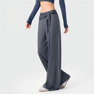 Wholesale Women's Twist Waistband Wide Leg Yoga Pants Tie Knot Flowy <b>Lounge</b> Pants High Waist Casual Breathable Trousers - Product Image 1