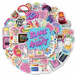 50 autocollants personnalisés anti-stress avec dessins animés anglais et textes pour la décoration d'ordinateurs portables - Product Image 4