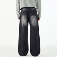 Pantalon en jean noir délavé coupe ample évasée style rétro américain - Marque tendance unisexe, pantalon long décontracté à jambe large dégradé