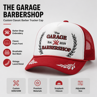 Topi Trucker Snapback OEM Classic Barbershop dengan Bordir Laurel Wreath, Bagian Depan Busa, Bernapas