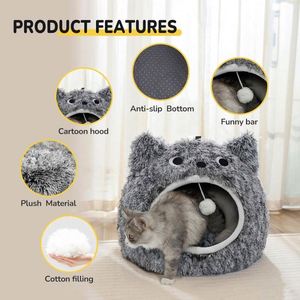 Échantillon Gratuit Lit pour Chat, Lits pour Chats d'Intérieur Lavables, Niche Chaude et Mignonne pour Chat, Grande Niche pour Chat et Chien, Lit pour Chat Douillet en Peluche avec Capuche - Product Image 2
