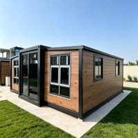Maison conteneur de luxe extensible et démontable avec revêtement en bois pour villa de jardin ou complexe hôtelier