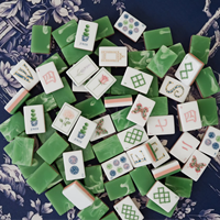 Set Permainan Mahjong Retro Mewah Bermotif Bunga, Ubin Mahjong Akrilik Marmer 3 Warna Penuh dengan Pola Kupu-kupu dan Bunga