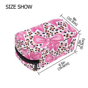 Custom Pink Bow Leopard Printed Makeup <b>Bag</b> with Logo Wholesale Portable <b>Toiletry</b> Pouch for <b>Women</b> Travel - Product Image 2