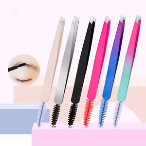 Pinzas de Cejas de Acero Inoxidable Curvadas y Inclinadas de Doble Punta con Cepillo para Extensión de Pestañas y Maquillaje - Product Image 2