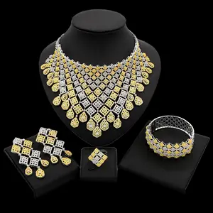 Ювелирные изделия Yulaili из латуни с бриллиантами, ожерелье, браслет, кольцо и серьги, 5 А, циркониевые камни, ручная работа, подарок на свадьбу, вечеринку, свидание