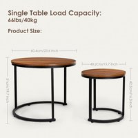Table de chevet moderne Table d'appoint rustique en marbre brun Support de télévision Ensemble de 2 tables basses gigognes avec pied en fer