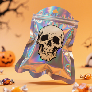 Custom Foil olografico Mylar CR cerniera custodia con foro di appendere abbigliamento a prova di odore di erba tenuta di calore uscita fustellato borsa in alluminio - Product Image 6